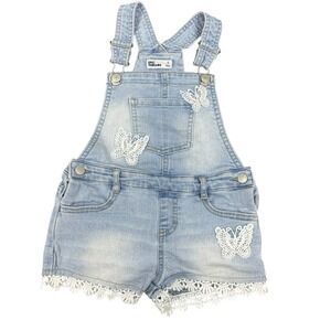 EPIC THREADS Girls Butterfly Crochet Lace Denim Shortall Blue Size 5T